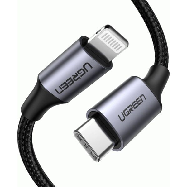 Кабель UGREEN US304 USB-C to Lightning M/M Cable Aluminum Shell Braided 1.5m (Black) (UGR-60760) (UGR-60760) 42611 фото