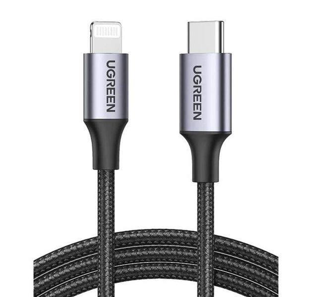 Кабель UGREEN US304 USB-C to Lightning M/M Cable Aluminum Shell Braided 1.5m (Black) (UGR-60760) (UGR-60760) 42611 фото