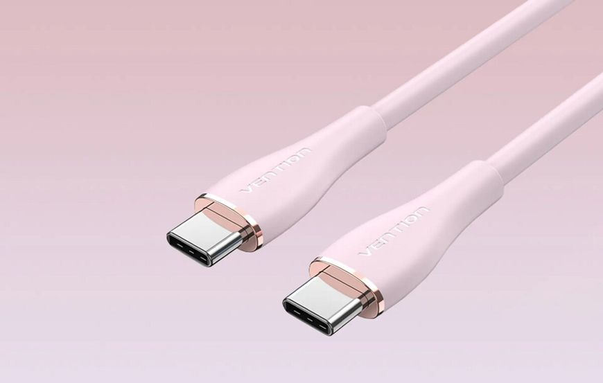 Кабель Vention USB 2.0 C Male to C Male 5A Cable 1M Pink Silicone Type (TAWPF) (TAWPF) 48047 фото