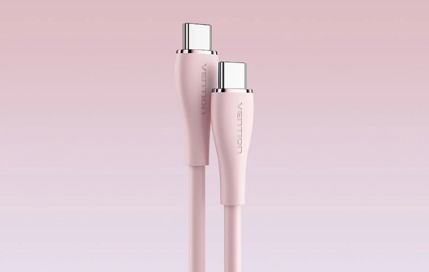 Кабель Vention USB 2.0 C Male to C Male 5A Cable 1M Pink Silicone Type (TAWPF) (TAWPF) 48047 фото