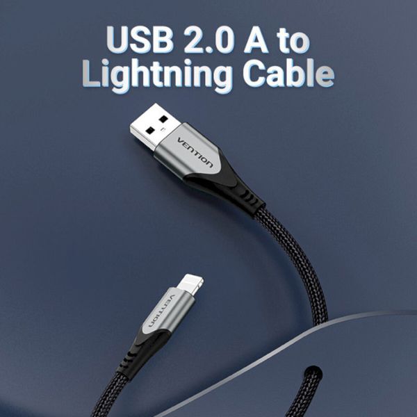 Кабель Vention USB 2.0 A to Lightning Cable 1M Gray Aluminum Alloy Type (LABHF) (LABHF) 48035 фото