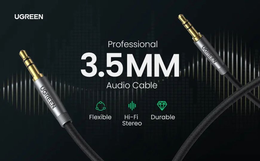 Аудіо кабель UGREEN AV150 3.5mm Metal Connector Alu Case Braided Audio Cable 2m(UGR-70899) (UGR-70899) 50117 фото