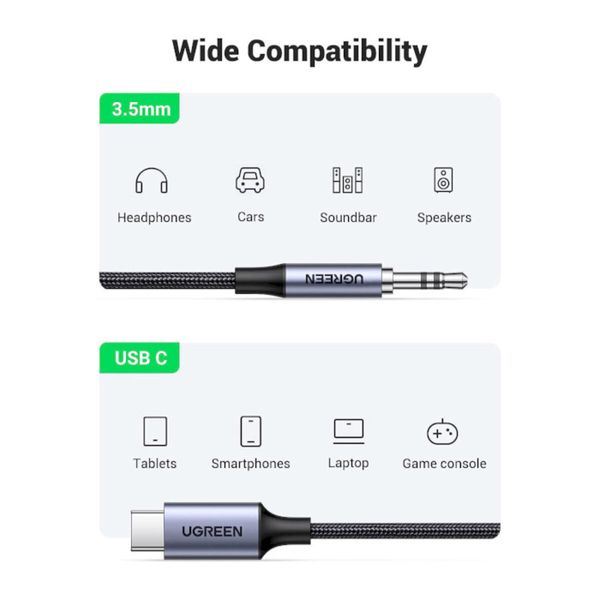 Кабель UGREEN CM450 USB-C Male to 3.5mm Male Audio Cable with Chip 1m (UGR-20192) 50174 фото