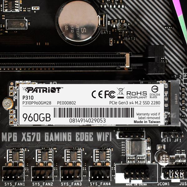 SSD M.2 Patriot P310 960GB NVMe 2280 PCIe 3.0x4 3D NAND TLC (P310P960GM28) 40260 фото