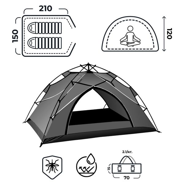 Намет кемпінговий автоматичний 2 місний туристичний для риболовлі з москітною сіткою легка літня LU001B фото