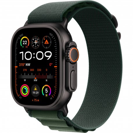 Apple Watch Ultra 2 (2024) 49mm (GPS+LTE) Black Titanium Case з Dark Green Alpine Loop - Large (MX4T3UL/A) 1005125 фото