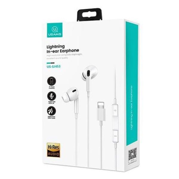 Наушники Usams SJ453 EP-41 Lightning In-ear Earphone 1.2m White (SJ453HS01) 14264 фото