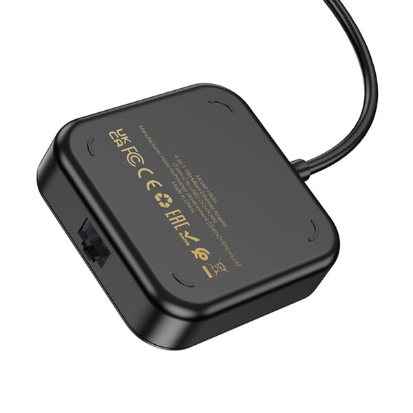 Хаб HOCO HB35 Easy link 4-in-1 100 Mbps Ethernet Adapter(Type-C to USB2.0*3+RJ45)(L=0.2M) Black 48961 фото