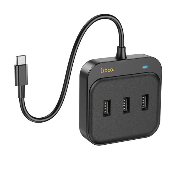 Хаб HOCO HB35 Easy link 4-in-1 100 Mbps Ethernet Adapter(Type-C to USB2.0*3+RJ45)(L=0.2M) Black 48961 фото