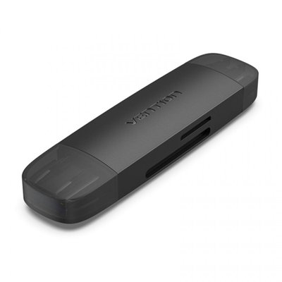 Картрідер Vention 2-in-1 USB 3.0 A+C Card Reader(SD+TF) Black Dual Drive Letter (CLKB0) (CLKB0) 49878 фото