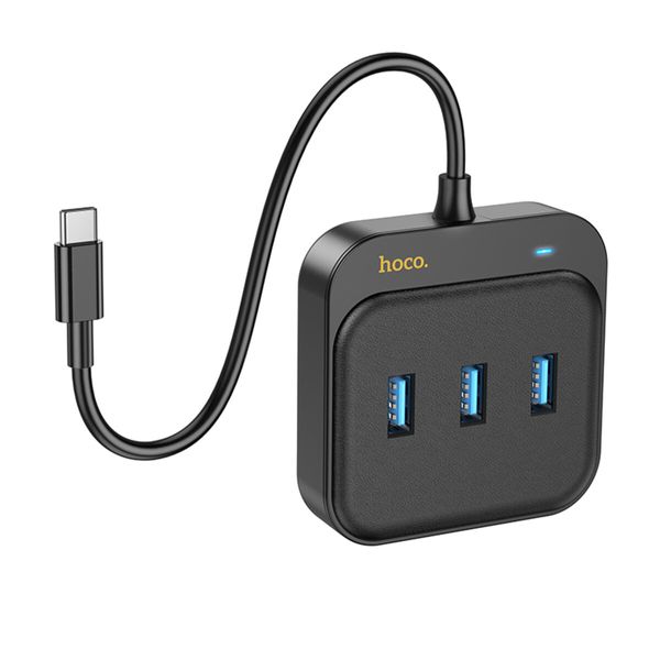 Хаб HOCO HB35 Easy link 4-in-1 Gigabit Ethernet Adapter(Type-C to USB3.0*3+RJ45)(L=0.2M) Black 48964 фото