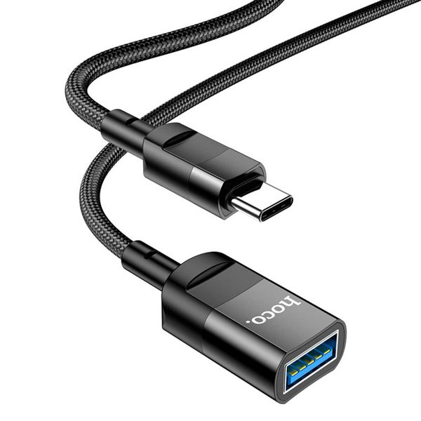 Кабель HOCO U107 Type-C male to USB female USB3.0 3A, 1.2m, nylon, aluminum connectors, Black (6931474761934) 23851 фото