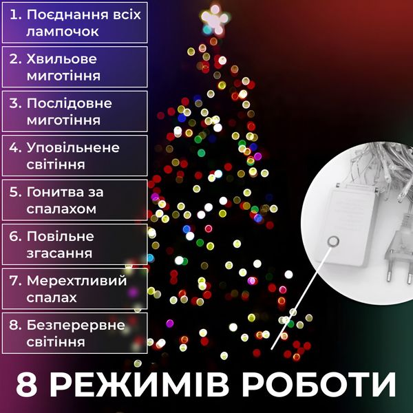 Гірлянда нитка світлодіодна GarlandoPro 300LED 6м 8 режимов гірлянда новорічна 1956835859 фото