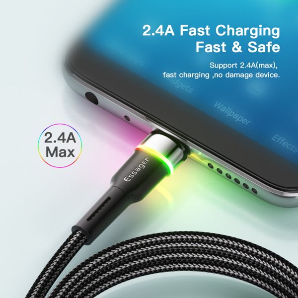 Кабель Essager Colorful LED USB Cable Fast Charging 2.4A USB-A to Micro 2m black (EXCM-XCDA01) (EXCM-XCDA01) 44903 фото