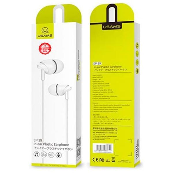 Наушники Usams EP-39 In-ear Plastic Earphone 1.2M White (HSEP3902) 14267 фото