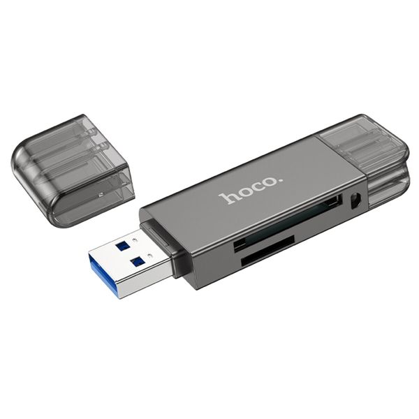 Хаб HOCO HB39 USB/Type-C 3.0 High-Speed Card Reader Metal Gray (6942007604819 ) 48956 фото