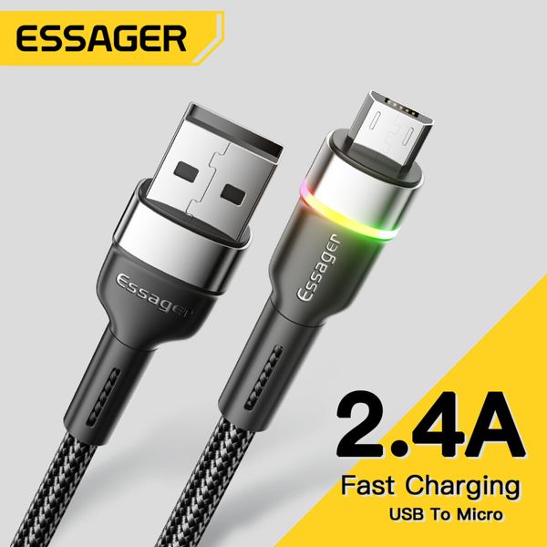 Кабель Essager Colorful LED USB Cable Fast Charging 2.4A USB-A to Micro 2m black (EXCM-XCDA01) (EXCM-XCDA01) 44903 фото