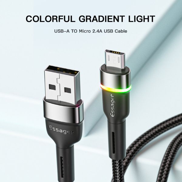 Кабель Essager Colorful LED USB Cable Fast Charging 2.4A USB-A to Micro 2m black (EXCM-XCDA01) (EXCM-XCDA01) 44903 фото