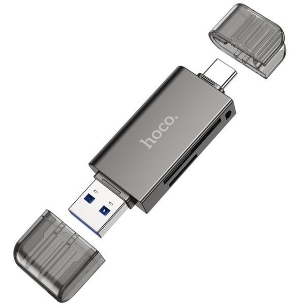 Хаб HOCO HB39 USB/Type-C 3.0 High-Speed Card Reader Metal Gray (6942007604819 ) 48956 фото