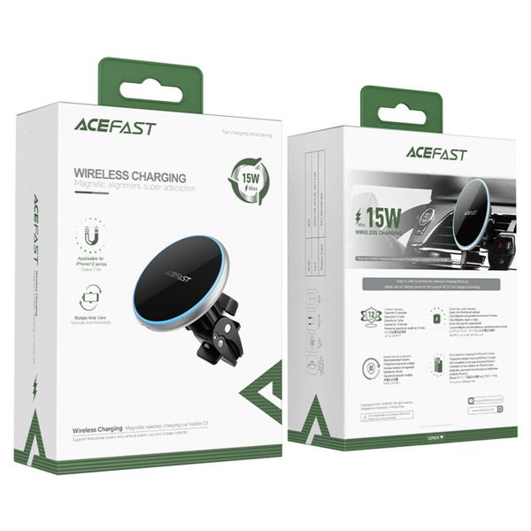 Держатель для мобильного с БЗП ACEFAST D3 magnetic wireless charging car holder Silver (AFD3S) 14718 фото