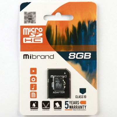 Карта пам'яті microSDHC Mibrand 8Gb class 10 (adapter SD) (MICDHC10/8GB-A) 11728 фото