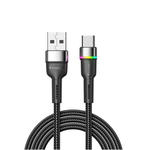 Кабель Essager Colorful LED USB Cable Fast Charging 3A USB-A to Type C 2m black (EXCT-XCDA01) (EXCT-XCDA01) 44907 фото