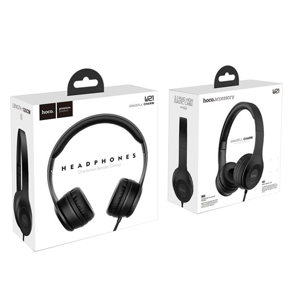 Наушники HOCO W21 Graceful charm wire control headphones Black (6931474708281) 4844 фото