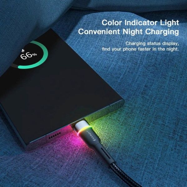 Кабель Essager Colorful LED USB Cable Fast Charging 3A USB-A to Type C 2m black (EXCT-XCDA01) (EXCT-XCDA01) 44907 фото