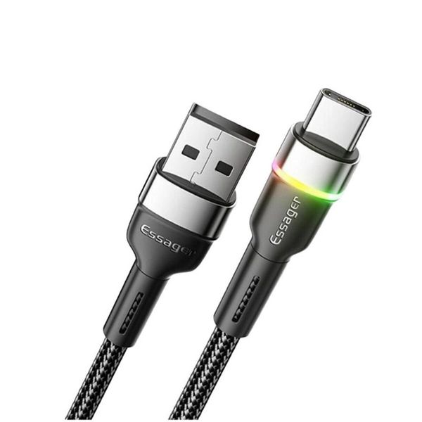 Кабель Essager Colorful LED USB Cable Fast Charging 3A USB-A to Type C 2m black (EXCT-XCDA01) (EXCT-XCDA01) 44907 фото