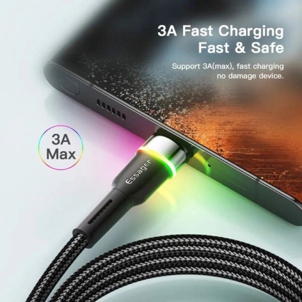 Кабель Essager Colorful LED USB Cable Fast Charging 3A USB-A to Type C 2m black (EXCT-XCDA01) (EXCT-XCDA01) 44907 фото