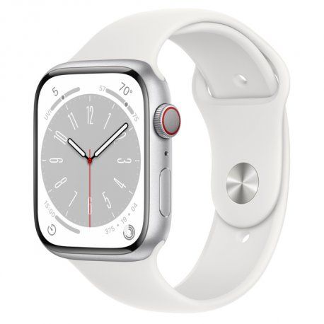 Apple Watch Series 8 45mm (GPS+LTE) Silver Aluminum Case with White Sport Band - M/L (MP4W3) 00000038179-001 фото