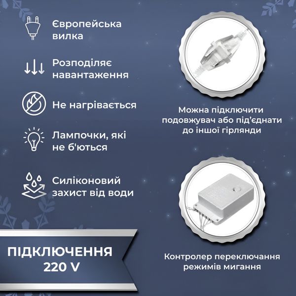 Гірлянда штора світлодіодна GarlandoPro Роса 200LED 3х2м 10 ліній 8 режимів гірлянда крапля роси Білий 1958697741 фото