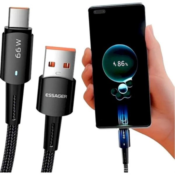 Кабель ESSAGER Sunset Type-C 6A USB charging and data Fully compatible cable 0.5m Black (EXCT-CGB01) 52114 фото