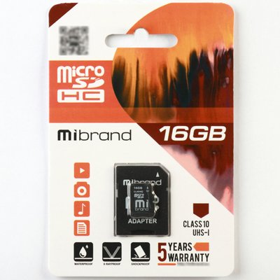 Карта пам'яті microSDHC (UHS-1) Mibrand 16Gb class 10 (adapter SD) (MICDHU1/16GB-A) 11730 фото