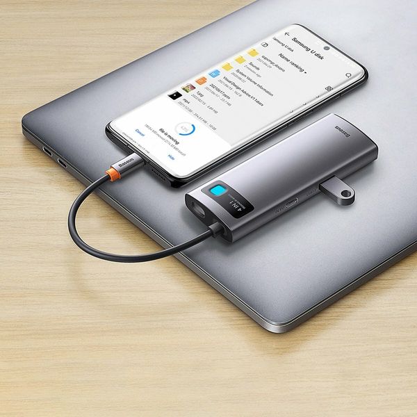 USB-HubBaseus Metal Gleam Series 4-in-1 Multifunctional Type-C HUB Docking Station Gray (Type-C to USB3.0*3+RJ45*1) (WKWG070113) 24784 фото