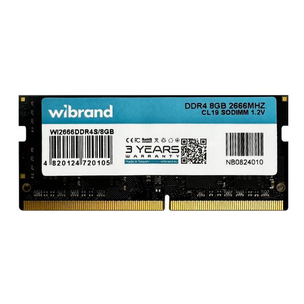 DDR4 Wibrand 8GB 2666MHz CL19 SODIMM (WI2666DDR4S/8GB) 50675 фото