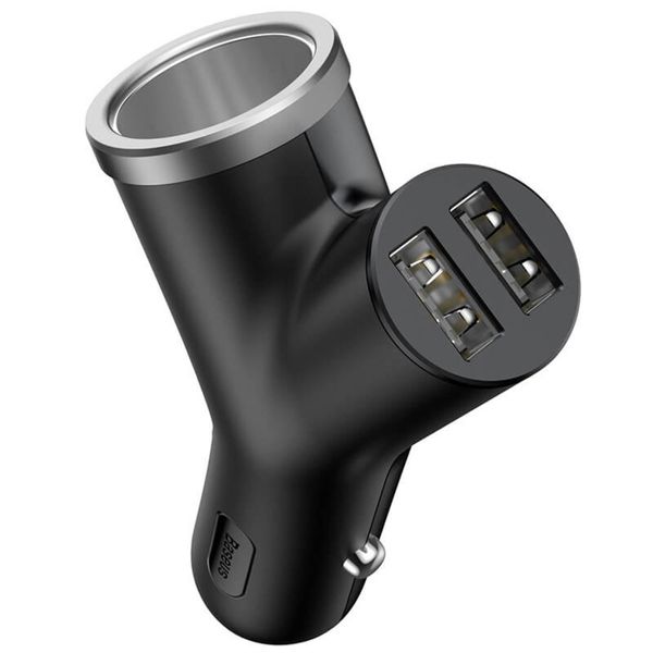 АЗП Baseus Y type dual USB+cigarette lighter extended car charger 3.1 A Black (CCALL-YX01) 10426 фото