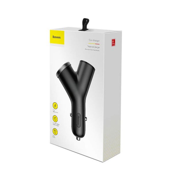 АЗП Baseus Y type dual USB+cigarette lighter extended car charger 3.1 A Black (CCALL-YX01) 10426 фото