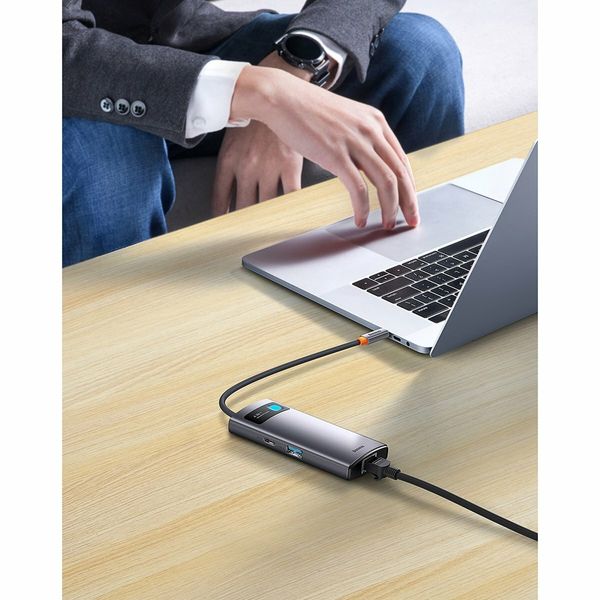 USB-HubBaseus Metal Gleam Series 4-in-1 Multifunctional Type-C HUB Docking Station Gray (Type-C to USB3.0*3+RJ45*1) (WKWG070113) 24784 фото