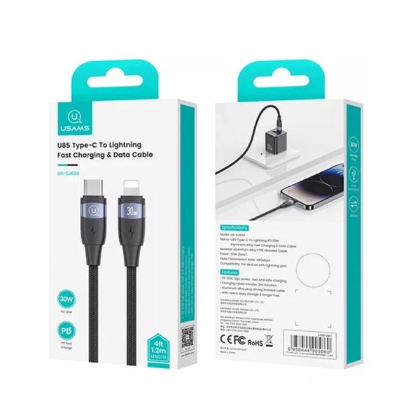 Кабель Usams US-SJ634 U85 Type-C To Lightning PD 30W Aluminum Alloy Fast Charging & Data Cable 1.2m black (SJ634USB01) 52373 фото