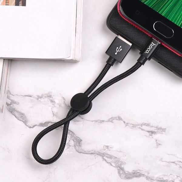 Кабель HOCO X35 USB to Micro 2.4A, 0.25m, nylon, aluminum connectors, Black (6931474707437) 23837 фото