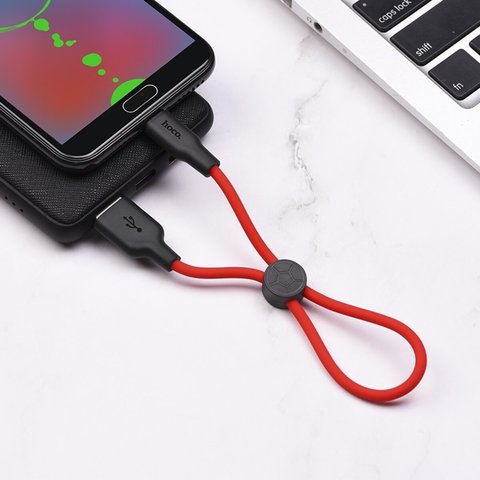 Кабель HOCO X21 Plus USB to Micro 2.4A, 0.25m, silicone, silicone connectors, Black+Red (6931474712400) 23840 фото