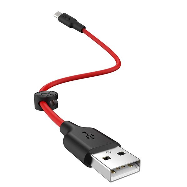 Кабель HOCO X21 Plus USB to Micro 2.4A, 0.25m, silicone, silicone connectors, Black+Red (6931474712400) 23840 фото