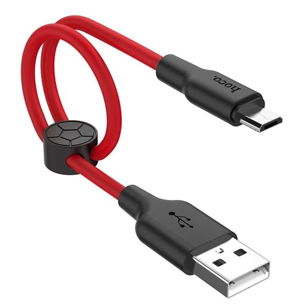 Кабель HOCO X21 Plus USB to Micro 2.4A, 0.25m, silicone, silicone connectors, Black+Red (6931474712400) 23840 фото