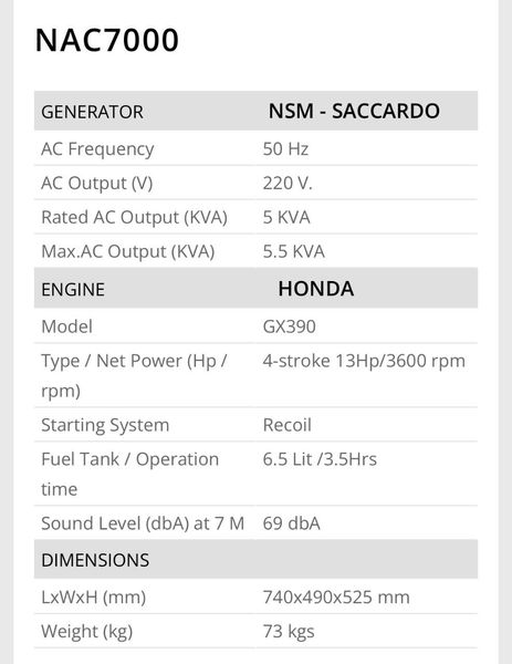 Електрогенератор Honda (Brava) NAC7000 колір чорний NAC7000/black фото