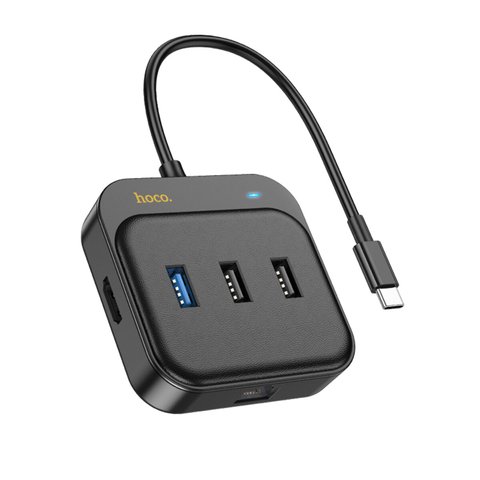 Хаб HOCO HB37 Easy link 6-in-1 Multiport Adapter (HDTV+RJ45+USB3.0+USB2.0*2+PD100W) Black (6931474799029) 48958 фото