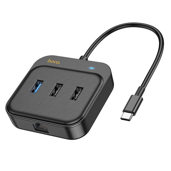 Хаб HOCO HB37 Easy link 6-in-1 Multiport Adapter (HDTV+RJ45+USB3.0+USB2.0*2+PD100W) Black (6931474799029) 48958 фото