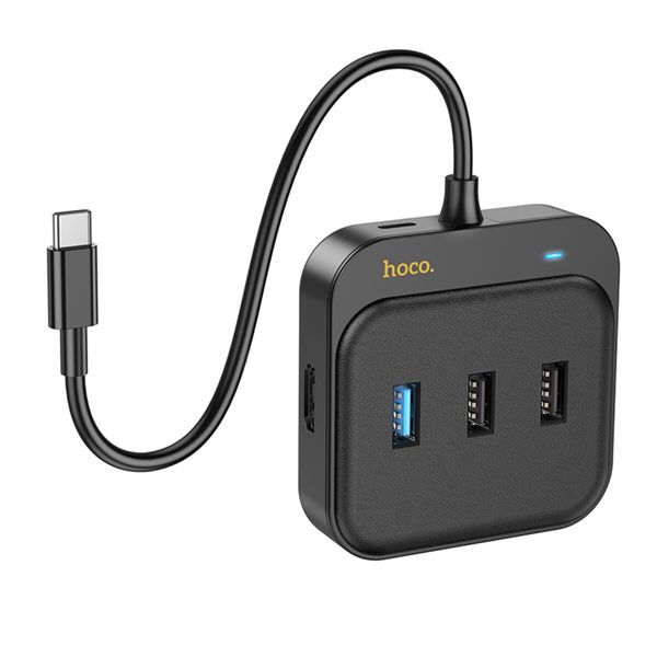 Хаб HOCO HB37 Easy link 6-in-1 Multiport Adapter (HDTV+RJ45+USB3.0+USB2.0*2+PD100W) Black (6931474799029) 48958 фото