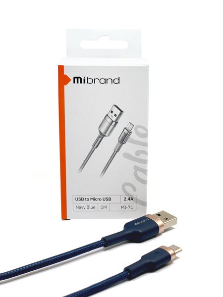 Кабель Mibrand MI-71 Metal Braided Cable USB for Micro 2.4A 1m Navy Blue (MIDC/71MNB) 24635 фото