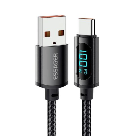 Кабель Essager Enjoy LED Digital Display USB Charging Cable USB A to Type C 100W 1m black (EXCT-XY01-P) (EXCT-XY01-P) 44912 фото